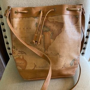 Gitano Vintage Globe World Atlas Map South America Bucket Bag Purse Tan